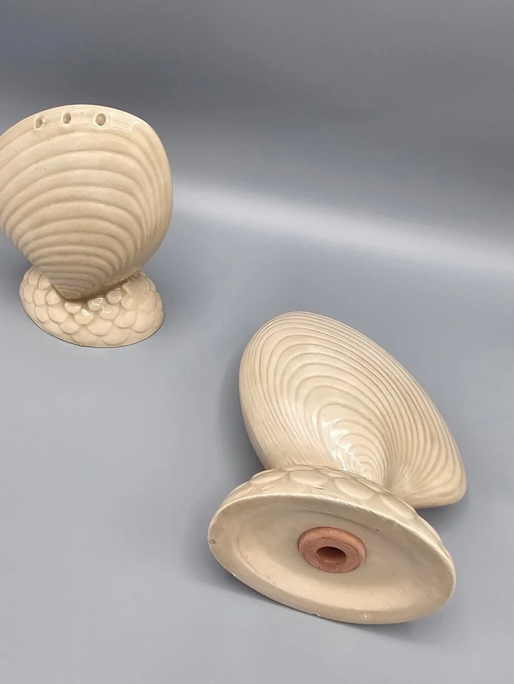 Vintage Ceramic Seashell Salt and Pepper Shakers Set